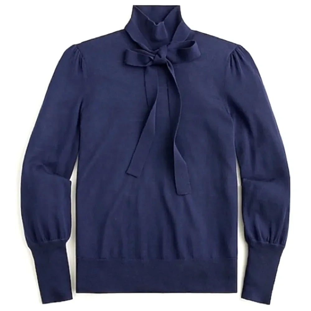 J. Crew Sweater Merino Wool Tie Neck Turtleneck in Navy Blue Women’s Size XXS